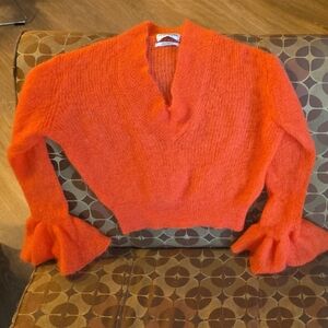 Women's Orange V-Neck Knit Sweater